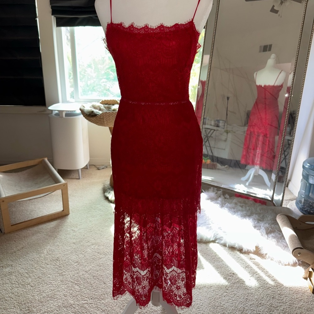 Lulu's Scarlet Lace Midi Dress